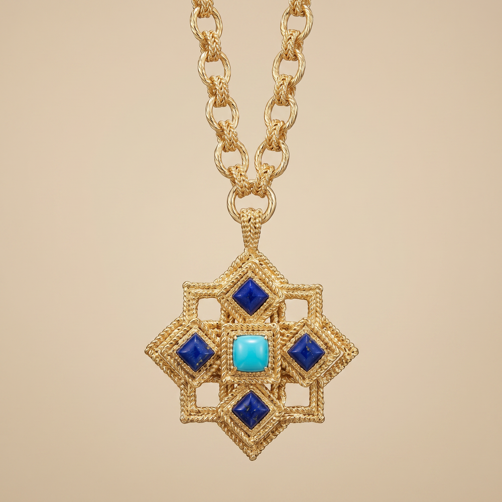 Tay Lapis & Amazonite Set Stepped Ropetwist ‘diamonds & squares’ with Chain