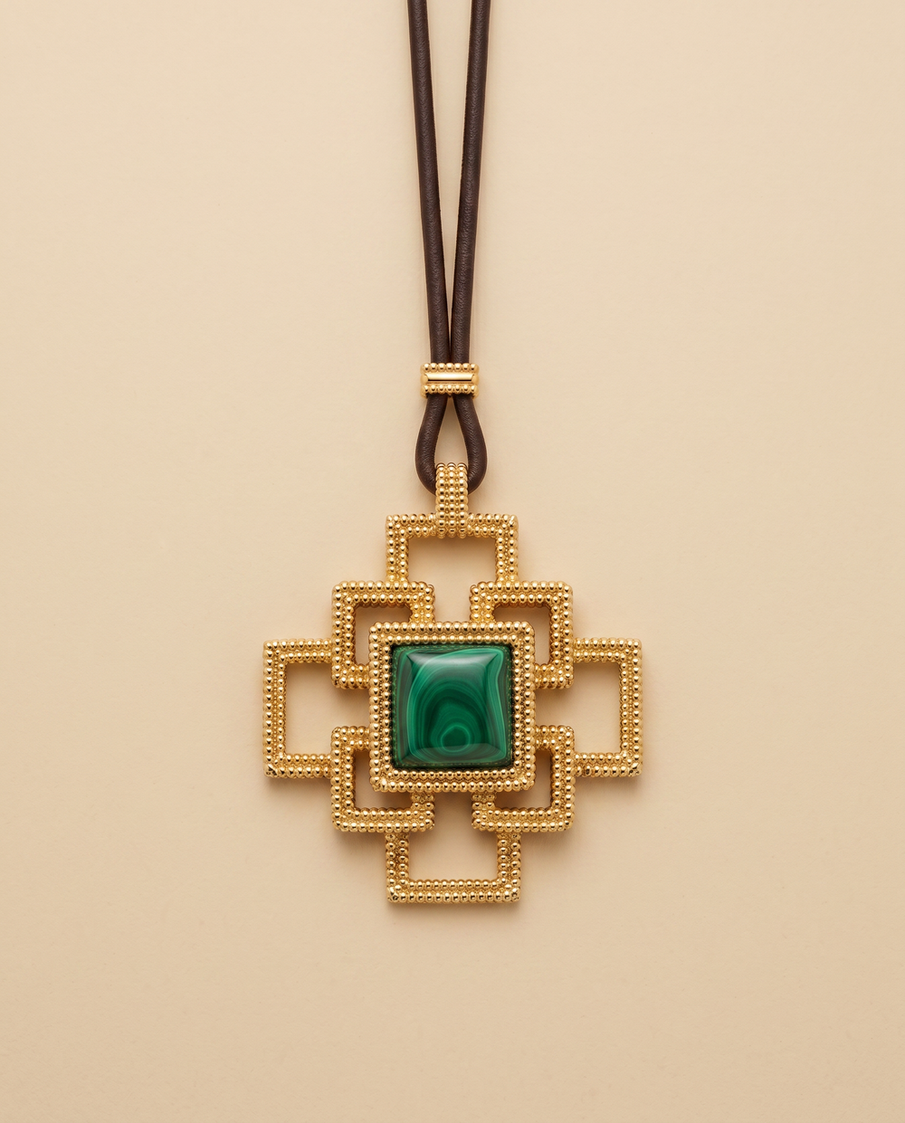 Tay Malachite Set Ropetwist Stepped Squares Pendant