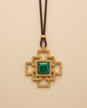 Tay Malachite Set Ropetwist Stepped Squares Pendant