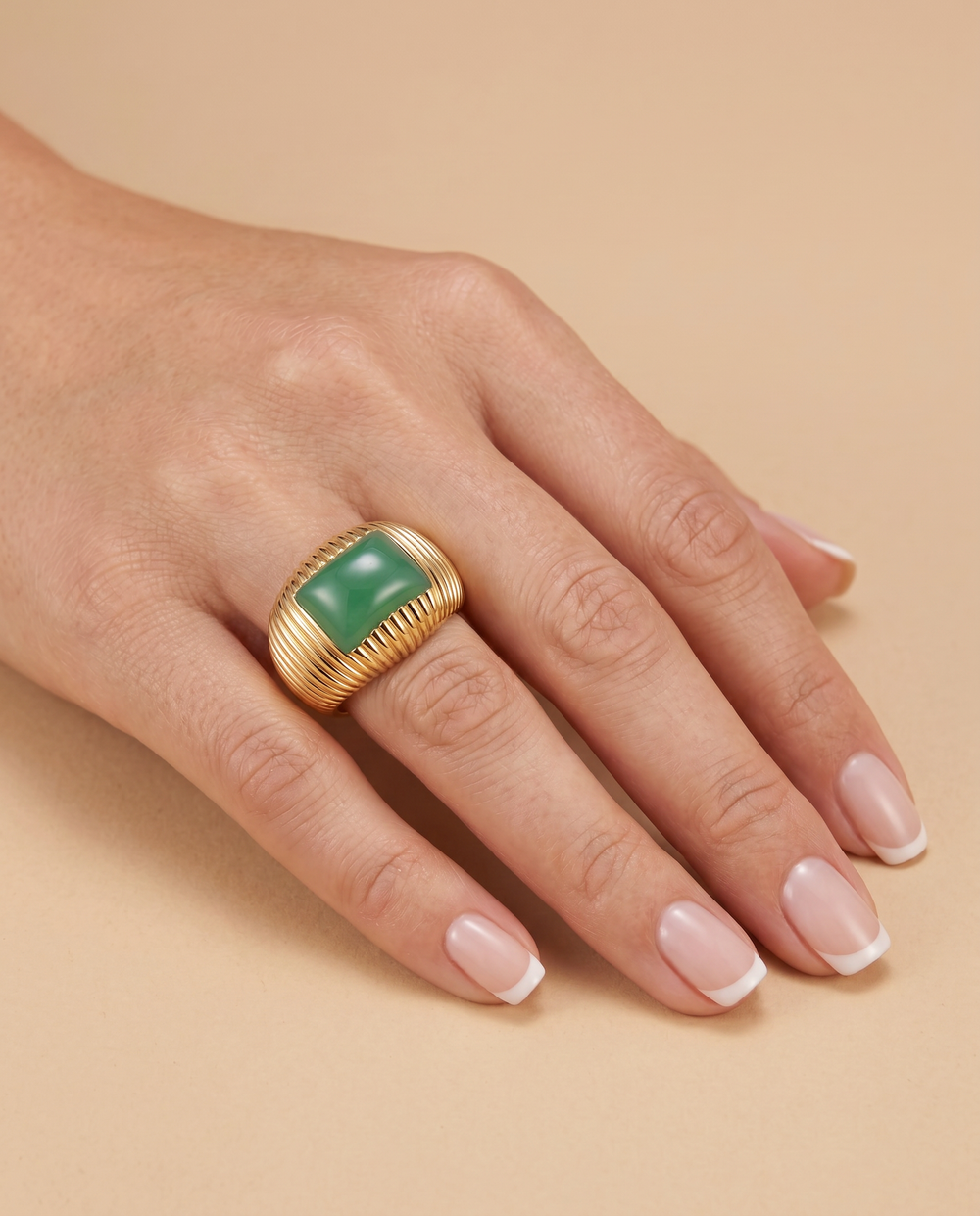 Tay Green Onyx Set Flared Wirewrap Ring