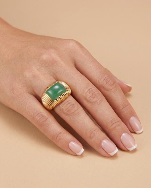 Tay Green Onyx Set Flared Wirewrap Ring