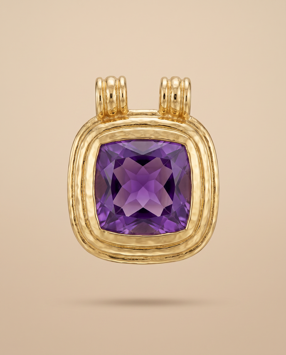 Tay Faceted Cushion Shape Amethyst Set Solitaire Pendant