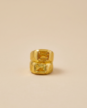 Tay Emerald Cut Lemon Qtz & Green Amethyst Set Gemini Ring