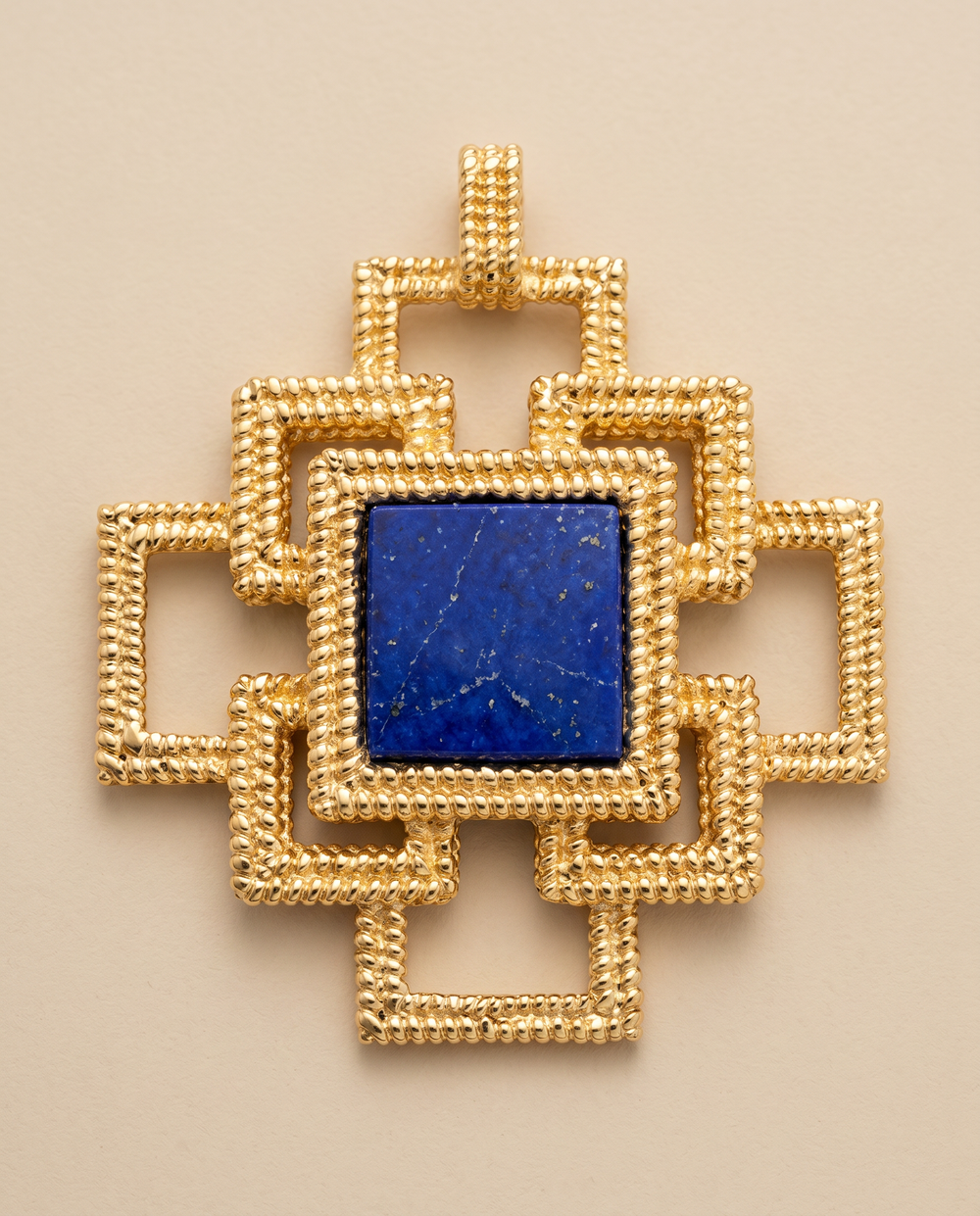 Tay Lapis Lazuli Set Ropetwist Stepped Squares Pendant