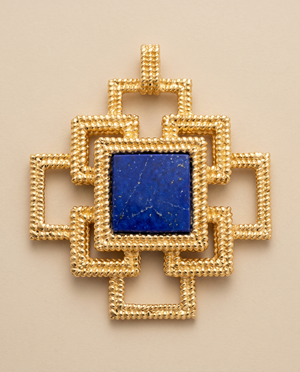 Tay Lapis Lazuli Set Ropetwist Stepped Squares Pendant
