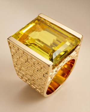 Tay Lemon Quartz Set Chiselled Stephie Ring