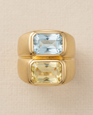 Tay Faceted Aquamarine and Lemon Quartz set gemini Ring