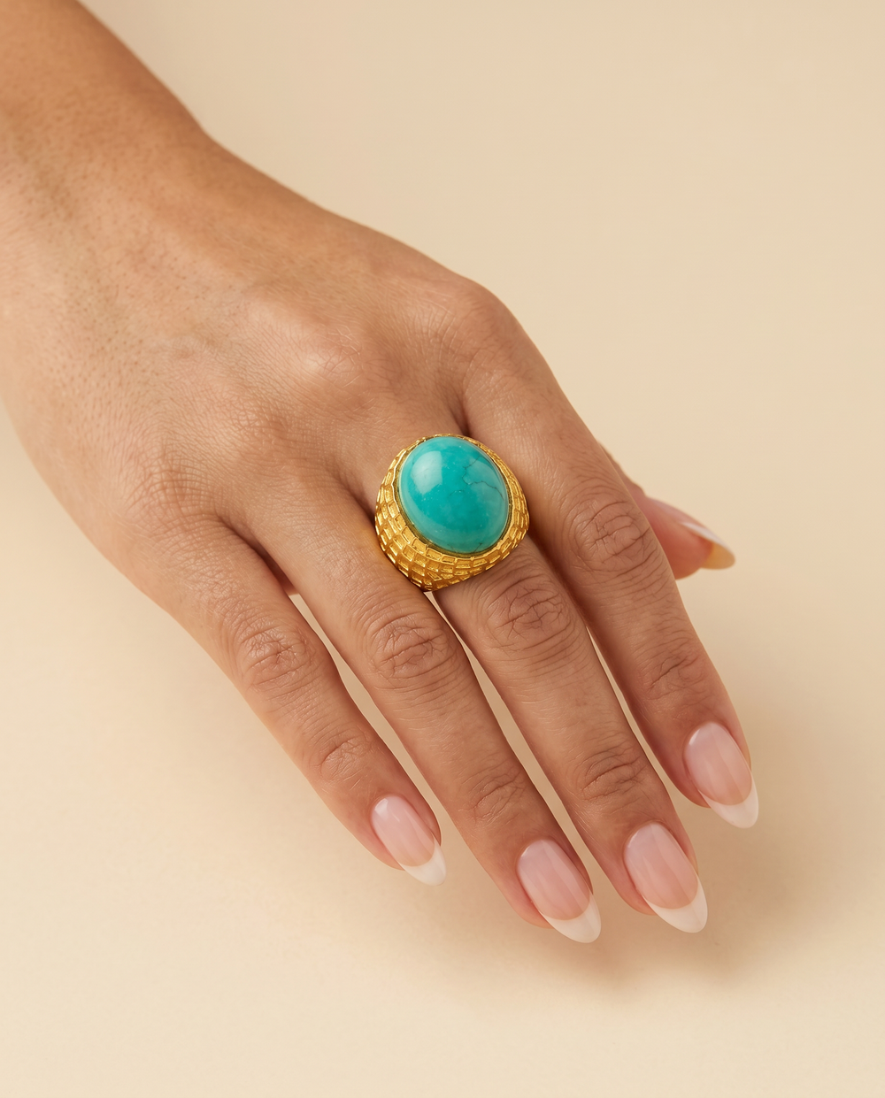 Tay Amazonite Set Chiselled Ring