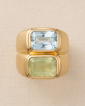 Tay Phrenite & Aquamarine Sugarloaf Cabochon Gemini Ring