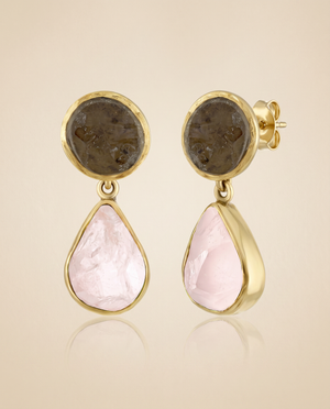 Lassanai Rose Quartz + Smoky Quartz Studs Gold
