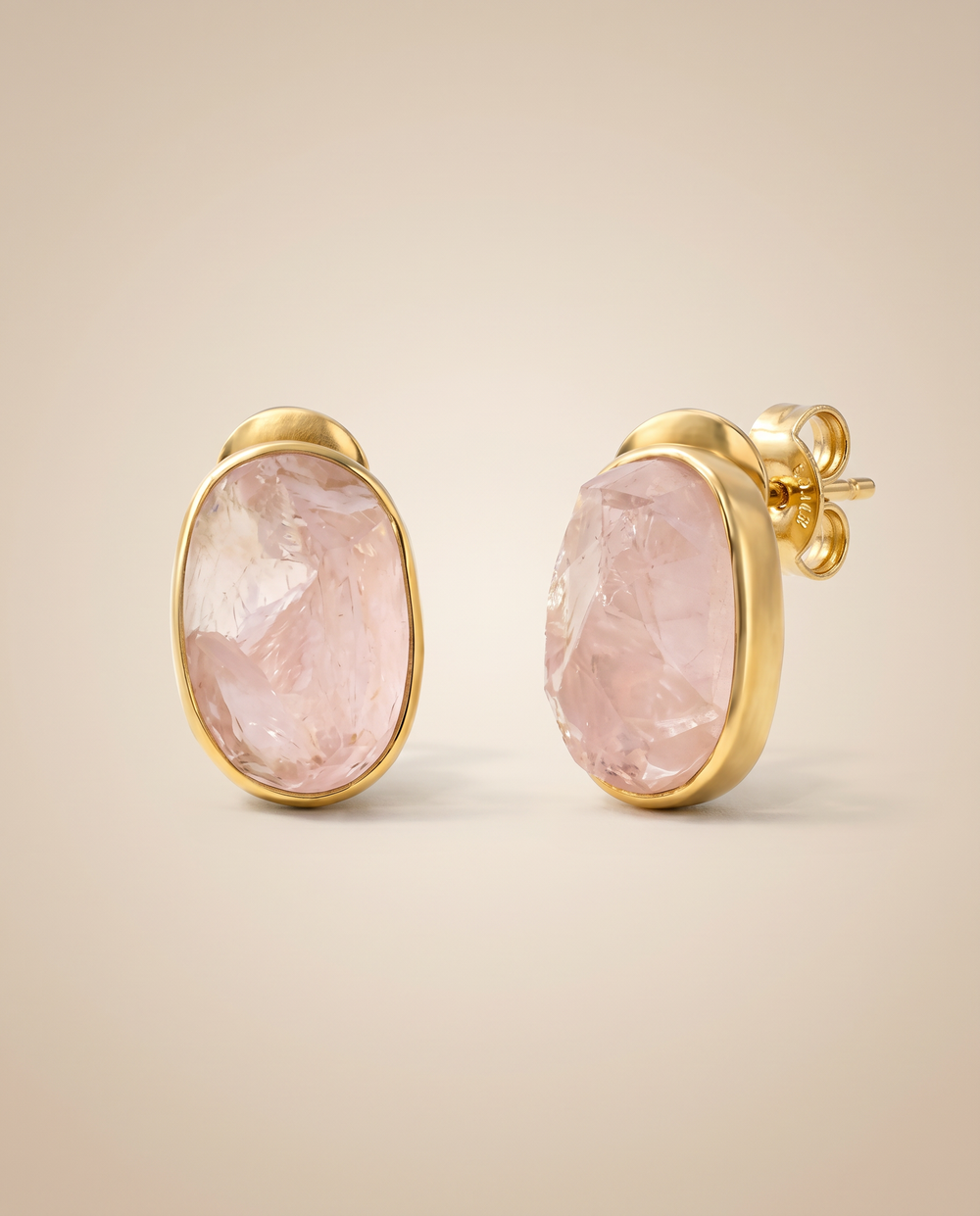 Lassanai Rose Quartz Oval Studs Gold