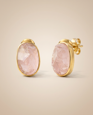 Lassanai Rose Quartz Oval Studs Gold