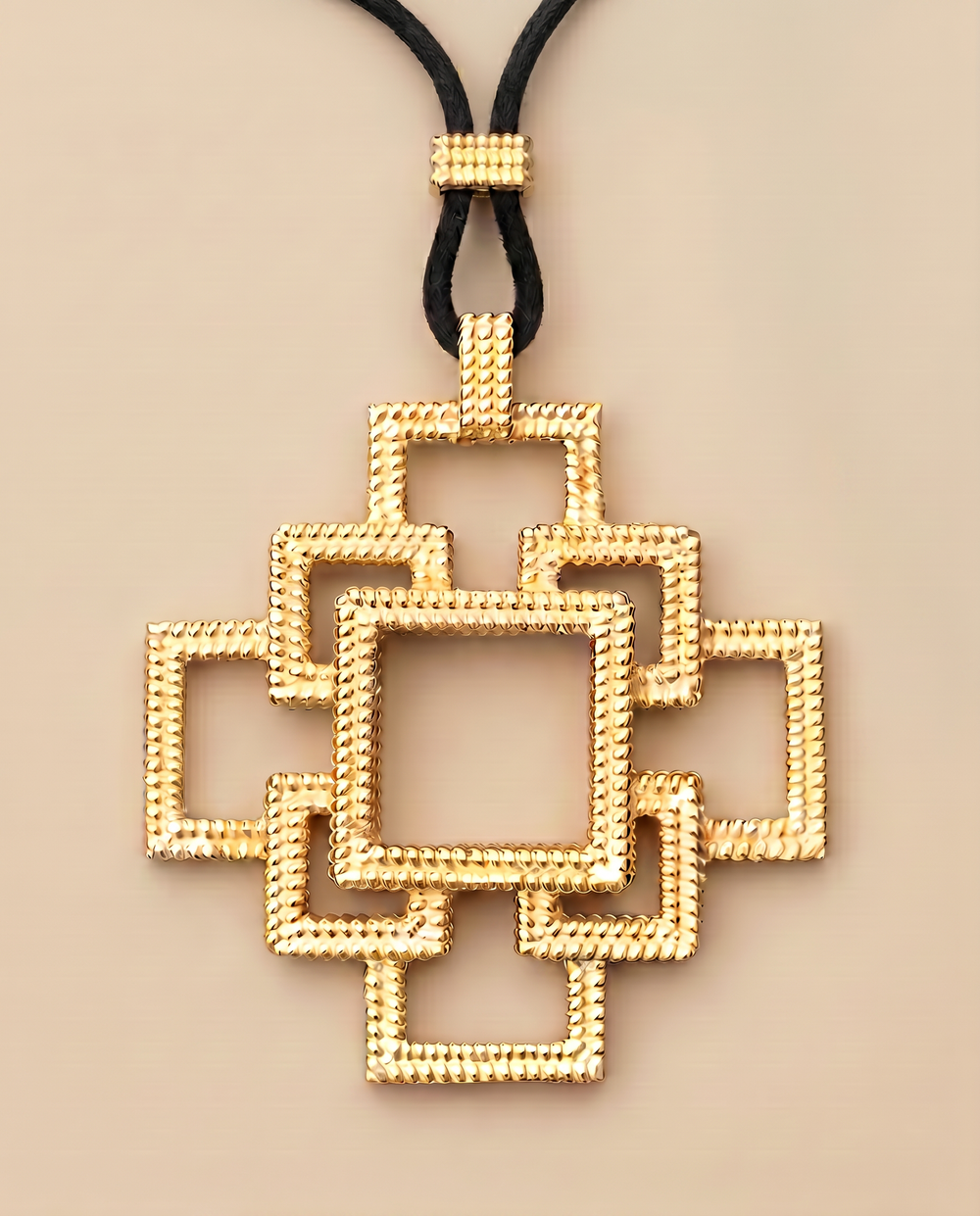 Tay Ropetwist Stepped Squares Pendant with Leather Strap