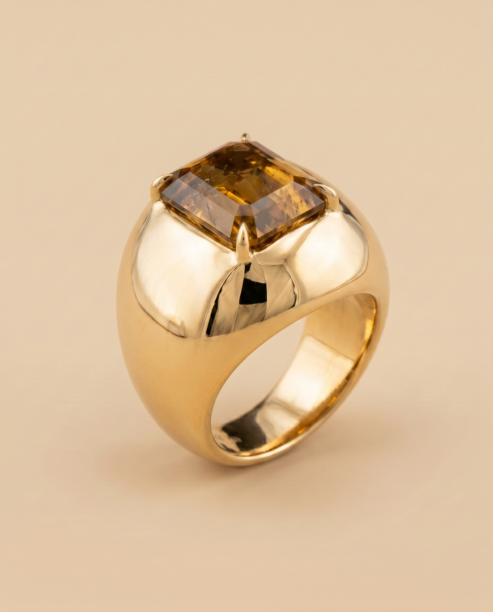 Tay Whiskey Quartz Set Polished Bombe Ring