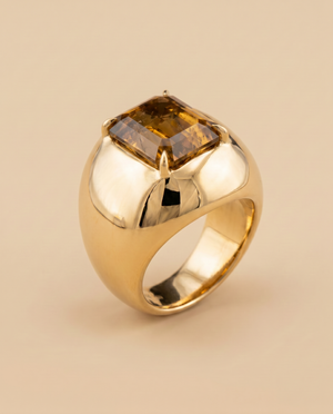 Tay Whiskey Quartz Set Polished Bombe Ring