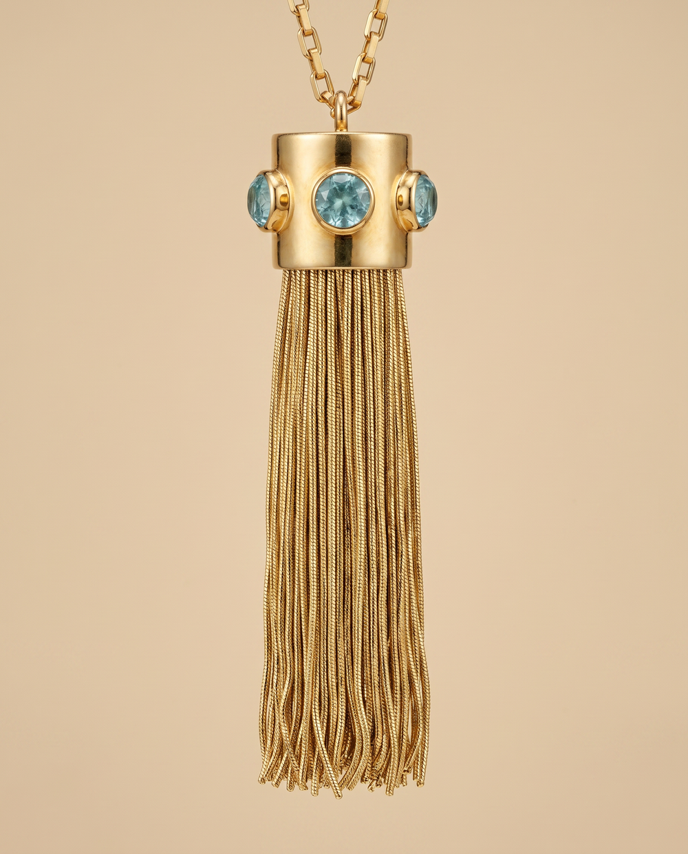 Tay Aquamarine Set Studio 54 Chain Tassels pendant