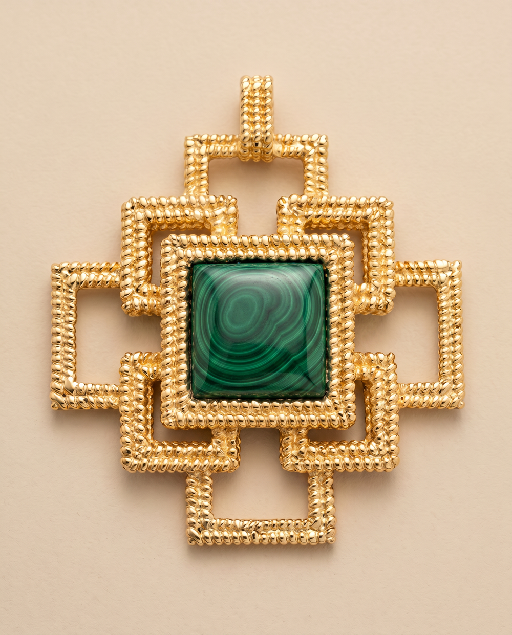 Tay Malachite Set Ropetwist Stepped Squares Pendant