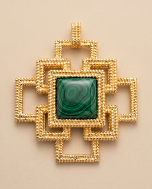 Tay Malachite Set Ropetwist Stepped Squares Pendant