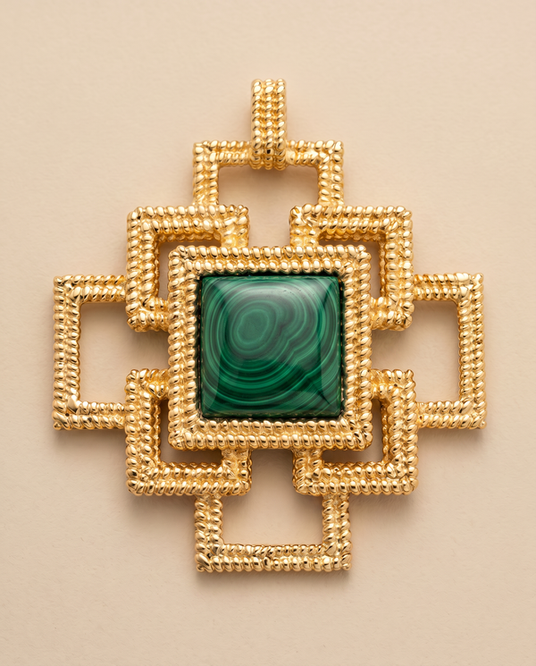 Tay Malachite Set Ropetwist Stepped Squares Pendant