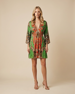 Sheer Short Orange Green Dress