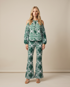 Gardenia Blouse and Pant Set Green Mosaic