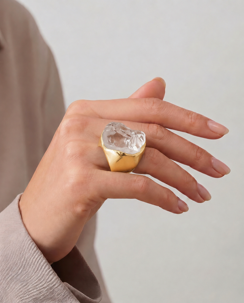 Lassanai Clear Quartz Big Boss Ring Gold