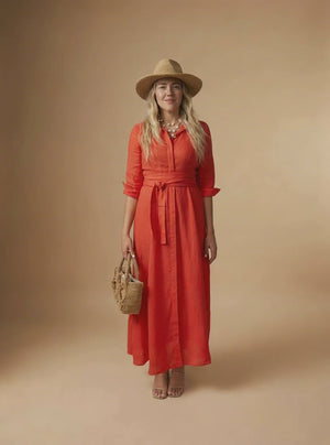 Shirt Dress Long Linen Solid