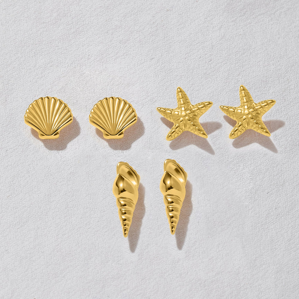 Shell Trio Stud Earrings Set