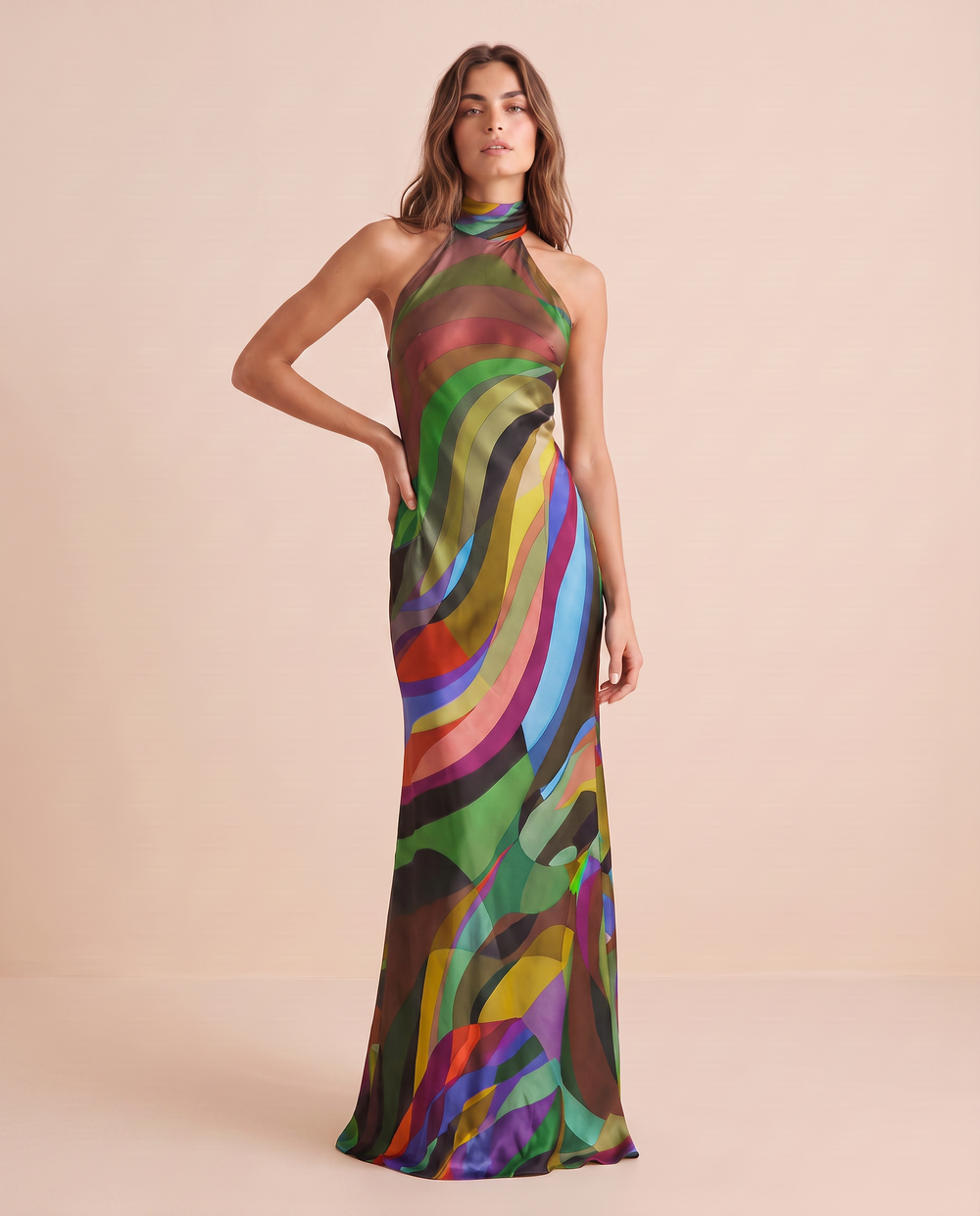 Paris Color Wave Silk Dress 15C