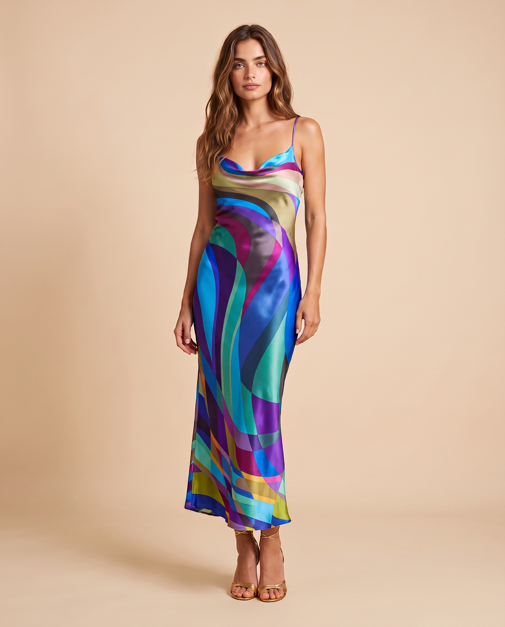 Paris Color Wave Silk Dress 74