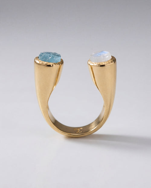 Lassanai Aquamarine & Moonstone Stargazer Ring Gold