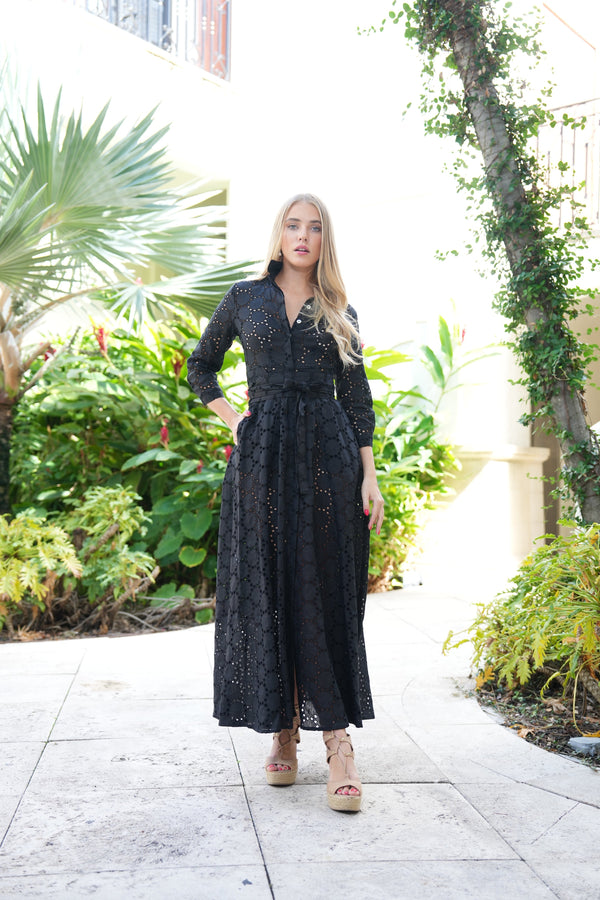 eyelet shirt dress Lalavon Green / Medium Eyelet lace brings an heirloom quality to this button Women's Petite Elbow Sleeve Eyelet