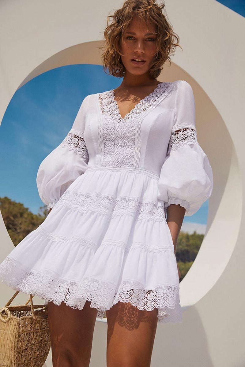 Charo Ruiz Ibiza Violette V-Neck Short Dress | Marina St Barth S / White Charo Ruiz Ibiza Violette V-Neck Short Dress | Marina St Barth S / White